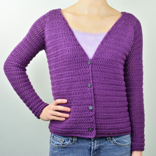 V Neck Cardigan Sweater - 9 Sizes - PDF Crochet Pattern - Instant Download