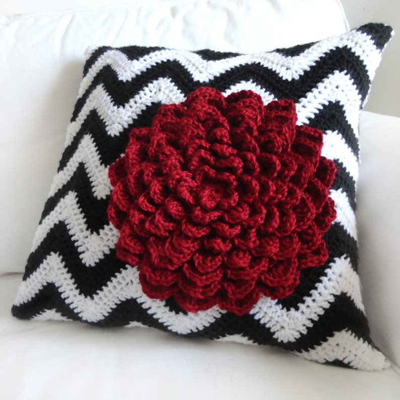 Chevron Flower Pillow Cover PDF Crochet Pattern Instant Etsy