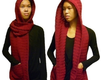 Hooded Scarf  (3 sizes) - PDF Crochet Pattern - Instant Download