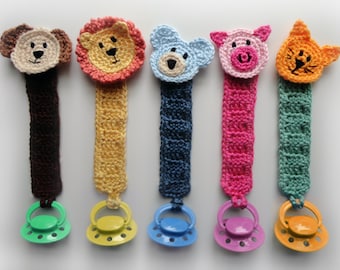 Pacifier Holder with Animals - PDF Crochet Pattern - Instant Download