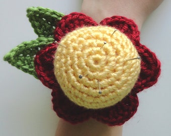 Flower Wrist Pin Cushion - PDF Crochet Pattern - Instant Download