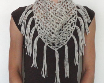 Triangular Cowl with Fringe - PDF Crochet Pattern - Instant Download