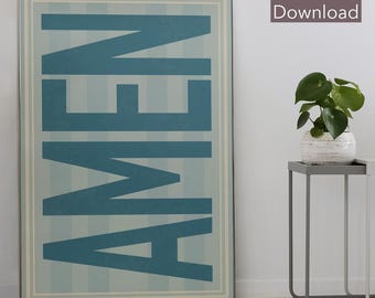 Amen Vintage Typography Print, Christian Stripe Wall Art (Digital Download)