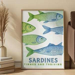 Vintage Sardine Tin Illustration, Eclectic Seafood Art (Digital Download)