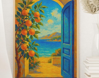 Mediterranean Orange Tree Coastal View Art Print (Digital Download)