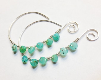Pendientes de ópalo peruano azul, pendientes de ópalo, joyería de ópalo, ópalos, pendientes de ópalo peruanos, pendientes de plata de ley, pendientes colgantes