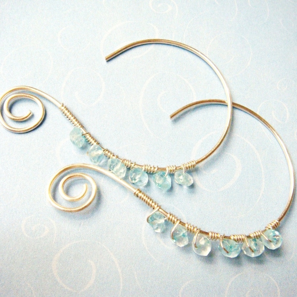 Blue Topaz Jewelry, Blue Topaz Hoop Earrings, Blue Topaz Sterling Silver Dangle Earrings, Blue Earrings, Blue Topaz Gemstone