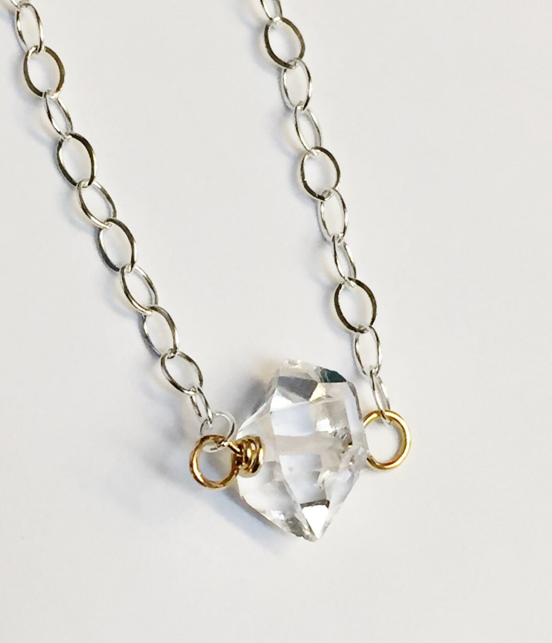 Herkimer Necklace Herkimer Diamond Necklace Two Tone Etsy