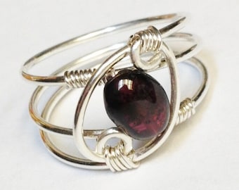 Anel de granada, joias de granada, pedra do mês de janeiro, anéis de prata esterlina para mulheres, anel de prata, anel de prata esterlina, presente de dia dos namorados
