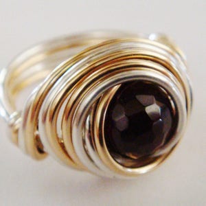 January Birthstone Ring, Garnet Ring, Garnet Sterling Silver and 14K Gold Filled Ring, Red Garnet Ring, January Birthday