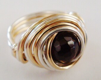 January Birthstone Ring, Garnet Ring, Garnet Sterling Silver and 14K Gold Filled Ring, Red Garnet Ring, January Birthday