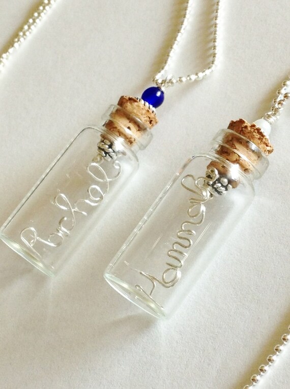 Birthstone Jewelry, Personalized Name Necklace, Wire Name Necklace,  Message in a Bottle, Wire Word Necklace, Ancient Jewelry Design