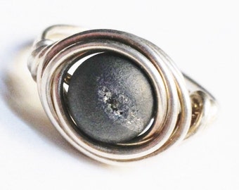 Druzy Ring   Silver Druzy Ring   Silver Pixie Dust Druzy Gemstone Ring   Silver Gemstone Ring  Sterling Silver Ring