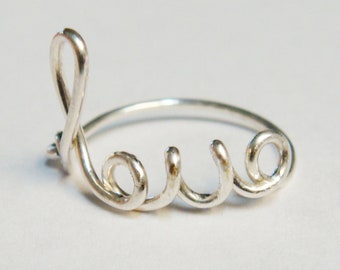 Solid White Gold Love Word Ring   14K Solid White Gold Ring   Love Ring   Wire Wrapped Ring   Wire Word Ring