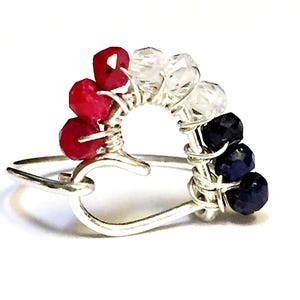 Joias para o dia 4 de julho, anel vermelho, branco e azul, anel dos patriotas, dia da independência, anel com pedras preciosas, anel de prata esterlina,