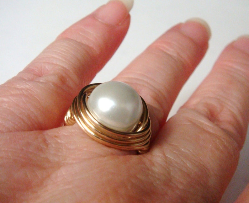 Pearl Ring, Large White Pearl, 14K Gold Filled Ring, Gold Ring, Gold Jewelry, Silver Ring, Silver Jewelry image 6