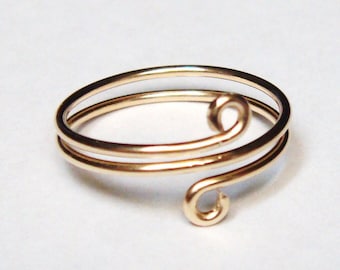 Solid Gold Ring, Solid Gold Toe Ring, 14K Solid Yellow Gold Spiral Ring,