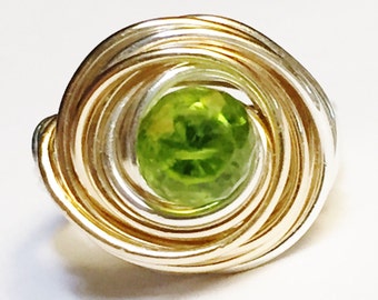 Peridot Ring, Peridot Gemstone Ring, Peridot Jewelry, August Birthstone, Silver Ring, Gold Ring