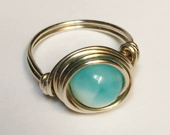 Opal Ring, Opal Jewelry, Blue Peruvian Opal, Sterling Silver Ring, Blue Opal Ring, October Birthstone