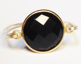 Black Onyx Ring, Black Onyx Gemstone, Gold Ring, 14K Gold Filled Ring, Black Onyx Jewelry