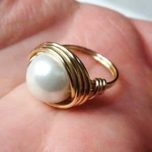 Pearl Ring, Large White Pearl, 14K Gold Filled Ring, Gold Ring, Gold Jewelry, Silver Ring, Silver Jewelry image 5