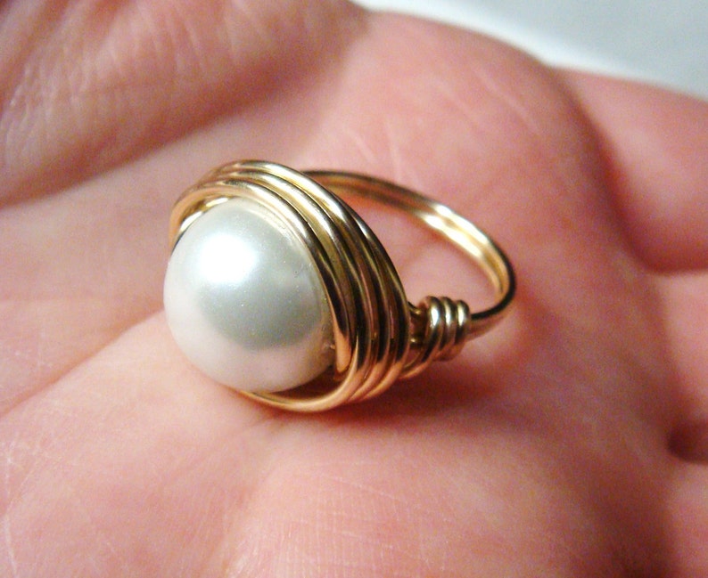 Pearl Ring, Large White Pearl, 14K Gold Filled Ring, Gold Ring, Gold Jewelry, Silver Ring, Silver Jewelry image 5