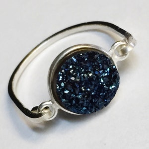 Druzy Ring, Blue Druzy Ring, Blue Druzy Gemstone Ring, Blue Druzy Bezel Ring, Sterling Silver Ring