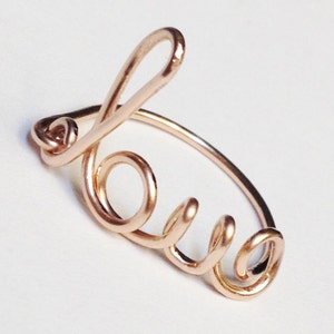 Rose Gold Love Ring, Rose Gold Ring, Rose Gold Love Word Ring, Valentines Love Ring, Valentines Jewelry, 14K Rose Gold Filled Ring