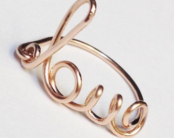 Anillo de amor de oro rosa, anillo de oro rosa, anillo de palabra de amor de oro rosa, anillo de amor de San Valentín, joyería de San Valentín, anillo relleno de oro rosa de 14K