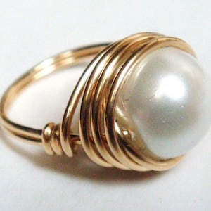 Pearl Ring, Large White Pearl, 14K Gold Filled Ring, Gold Ring, Gold Jewelry, Silver Ring, Silver Jewelry image 1