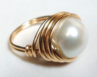 Pearl Ring, Large White Pearl, 14K Gold Filled Ring, Gold Ring, Gold Jewelry, Silver Ring, Silver Jewelry