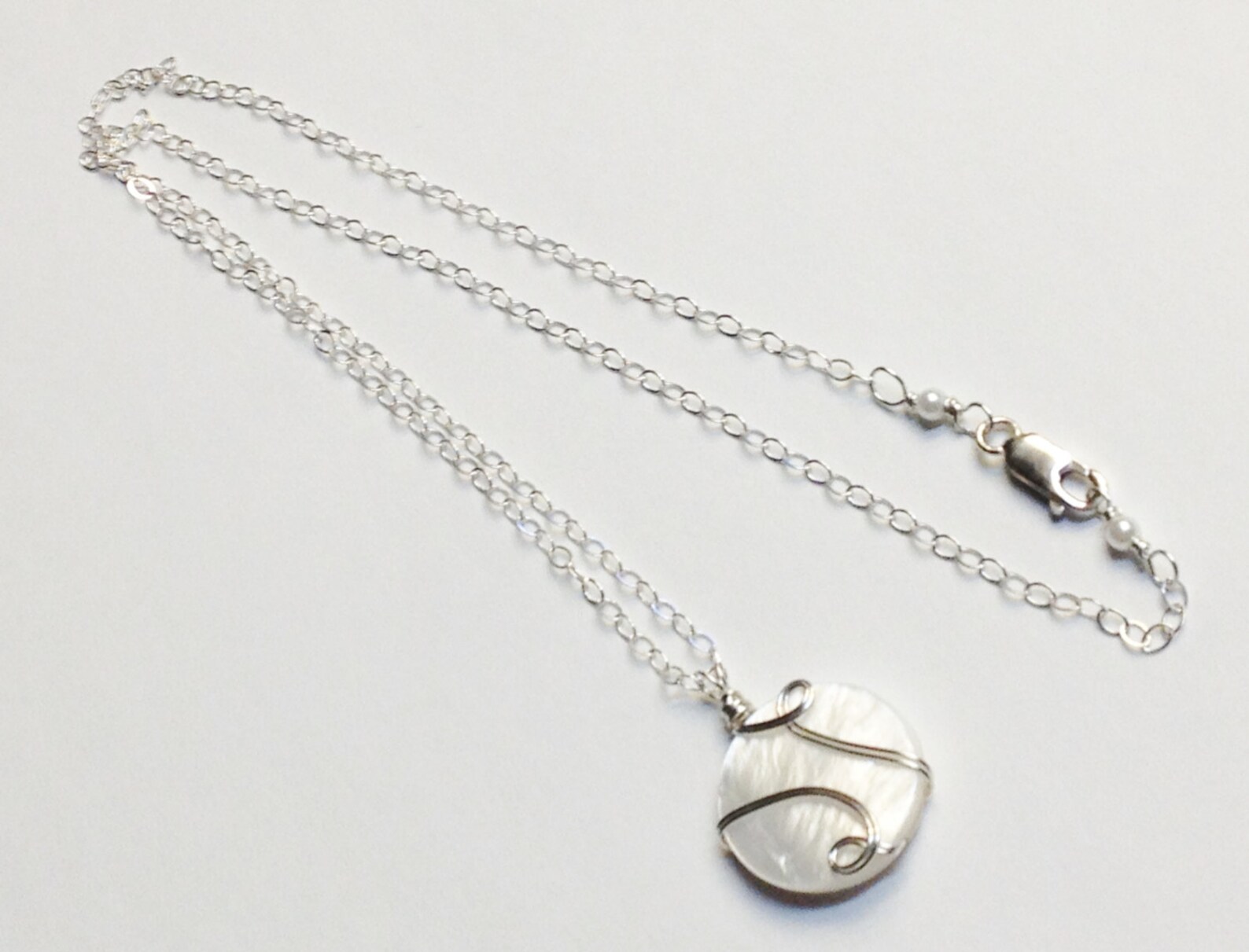Pearl Necklace Mother of Pearl Necklace Spiral Wire Wrapped Etsy