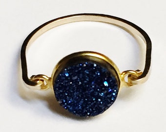 Druzy Ring, Blue Druzy Ring, Blue Druzy Gemstone Ring, Blue Druzy Bezel Ring, 14k Gold Filled Ring, Gold Jewelry