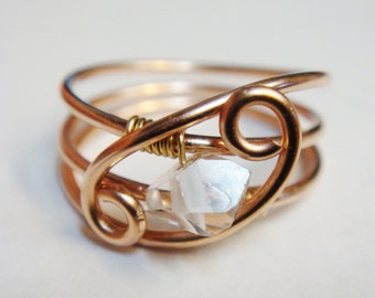 April Birthstone, Herkimer Diamond Ring, Herkimer Ring, Rose Gold Engagement Ring, 14K Rose Gold Filled Ring,