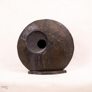 Matte Black Ceramic Hollow Sphere Sculpture — Abstract Art Object