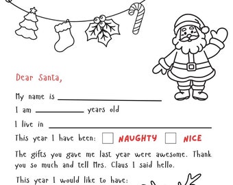 Weihnachtsmann Brief, digitale Santa Brief Färbung Aktivität druckbare, Kinder Malseite, Kinder Weihnachten druckbare, Instant Download Santa Brief