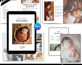 Guia do cliente CANVA Guia de modelo de preparação para sessão de recém-nascidos. Estilo minimalista. Conteúdos pré-escritos. Personalizável. Fotógrafos. Inglês.