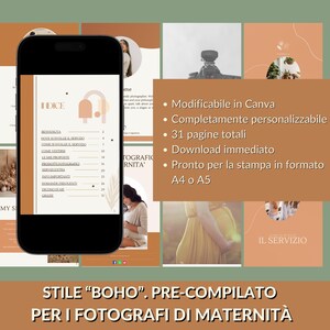 Pode incluir: Um guia digital para fot&oacute;grafos de maternidade, com estilo boho, com uma combina&ccedil;&atilde;o de cores p&ecirc;ssego e marrom. O guia &eacute; pr&eacute;-preenchido e personaliz&aacute;vel, com 31 p&aacute;ginas, e est&aacute; dispon&iacute;vel para download imediato. Pode ser impresso em formato A4 ou A5.