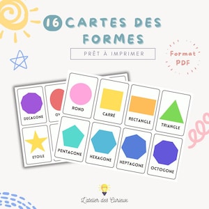 Cartes Formes - 16 Formes en Français | Carte Mémoire Éducative | Imprimable PDF | Enfants 3-5 Ans | A4 Fond Blanc | Fichier Téléchargeable