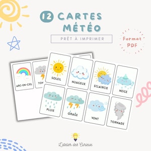 Cartes Météo - 12 Types de Météo en Français |Carte Mémoire Éducative |Imprimable PDF |Enfants 3-5 Ans |A4 Fond Blanc|Fichier Téléchargeable