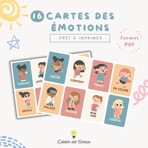 Cartes Émotions- 16 Émotions en Français | Carte Mémoire Éducative | Imprimable PDF| Enfants 3-5 Ans |A4 Fond Coloré |Fichier Téléchargeable