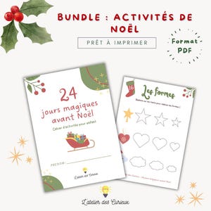 BUNDLE-LOT Cahier Activités de Noël pour Enfants |Lettre au Père Noël et Enveloppe à Imprimer |Cartes de Noël - 16 thème de Noël en Français