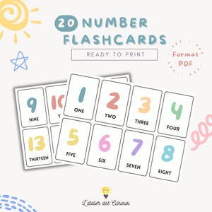 Cartes Nombres - 1 à 20 en Anglais | Carte Mémoire Éducative | Imprimable PDF | Enfants 3-5 Ans | A4 Fond Blanc | Fichier Téléchargeable