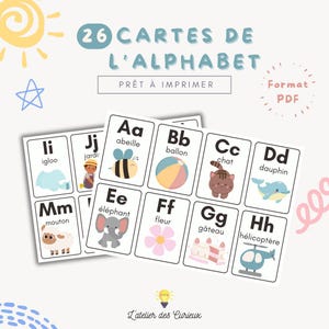 Cartes Alphabet - 26 Lettres en Français | Carte Mémoire Éducative |Imprimable PDF | Enfants 3-5 Ans | A4 Fond Blanc |Fichier Téléchargeable