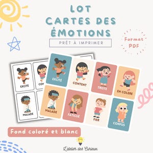 LOT - Emotions Cards - 16 Emotions in French | Educational Flashcard | Printable PDF | Children 3-5 Years | A4 | Downloadable File