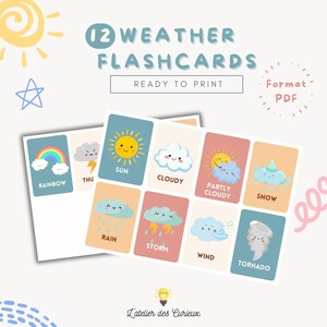 Cartes Météo - 12 Types de Météo en Anglais |Carte Mémoire Éducative |Imprimable PDF |Enfants 3-5 Ans |A4 Fond Coloré|Fichier Téléchargeable