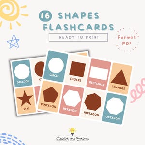 Cartes Formes - 16 Formes en Anglais | Carte Mémoire Éducative | Imprimable PDF | Enfants 3-5 Ans | A4 Fond Coloré | Fichier Téléchargeable