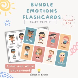 LOT - Cartes Émotions- 16 Émotions en Anglais | Carte Mémoire Éducative | Imprimable PDF | Enfants 3-5 Ans |A4 | Fichier Téléchargeable