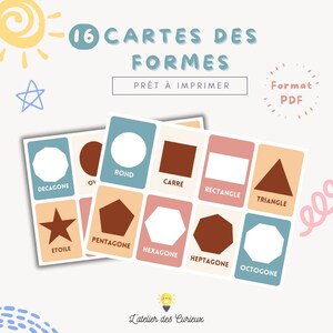 Cartes Formes - 16 Formes en Français | Carte Mémoire Éducative | Imprimable PDF | Enfants 3-5 Ans | A4 Fond Coloré | Fichier Téléchargeable