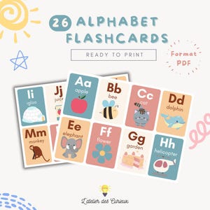 Cartes Alphabet - 26 Lettres en Anglais | Carte Mémoire Éducative |Imprimable PDF | Enfants 3-5 Ans |A4 Fond Coloré |Fichier Téléchargeable